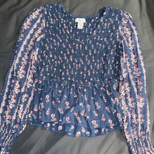 Floral Smocked Blouse Slightly Cropped